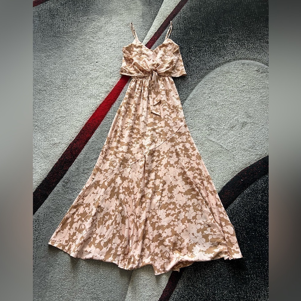 VICI Floral Side Slit Floral Print Dusty Pink Maxi Dress